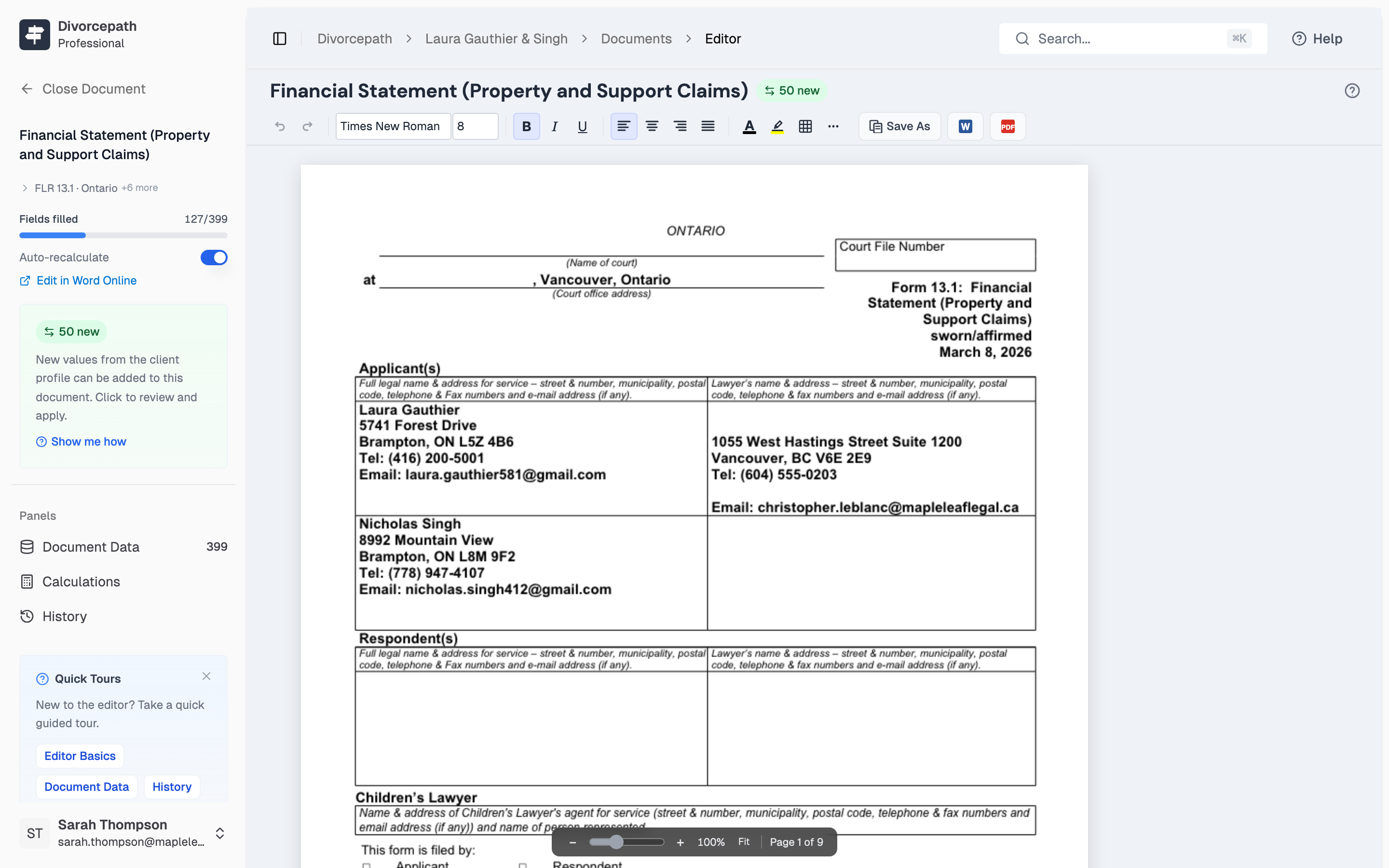 Divorcepath browser-based document editor