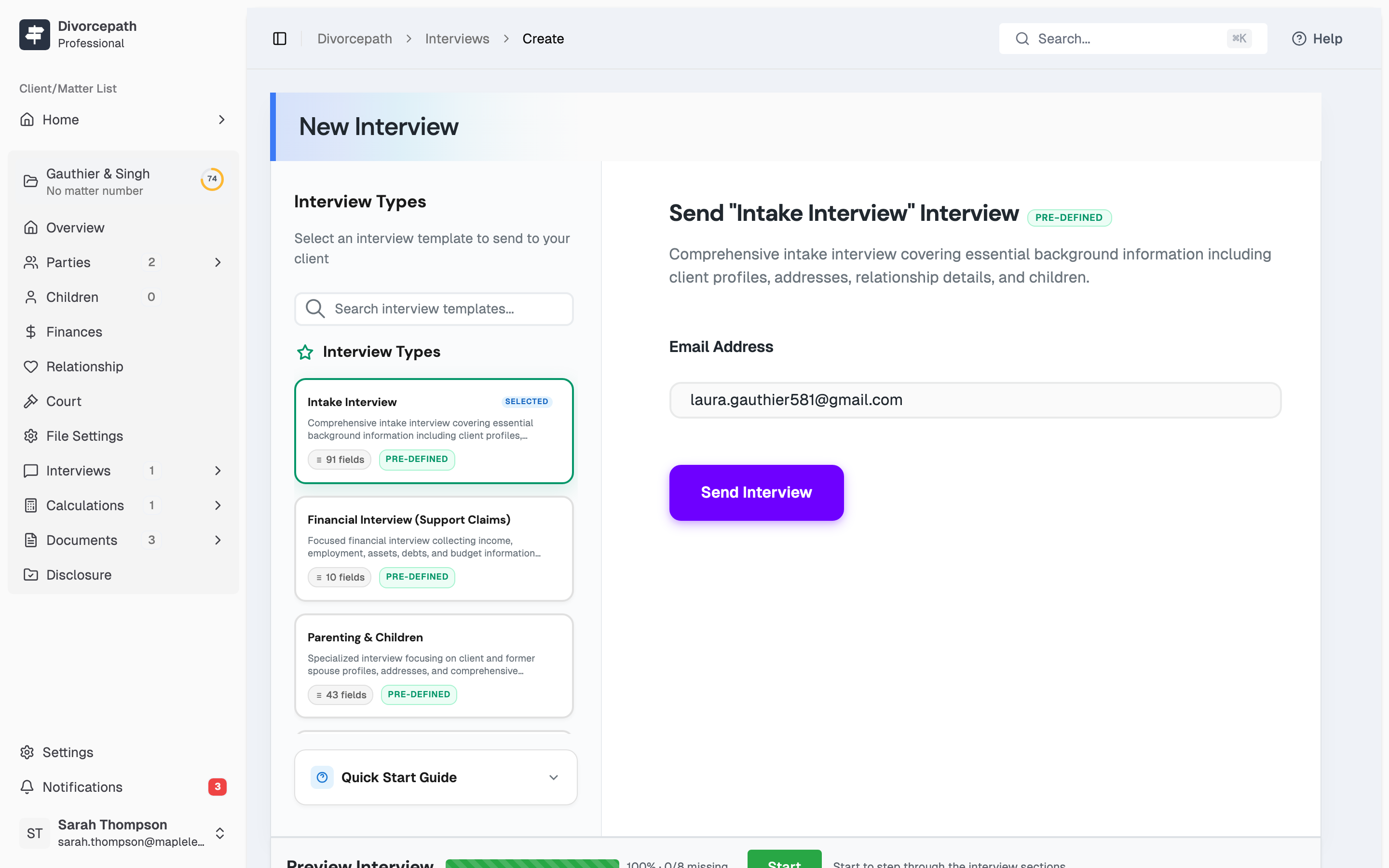 Creating a client intake interview in Divorcepath